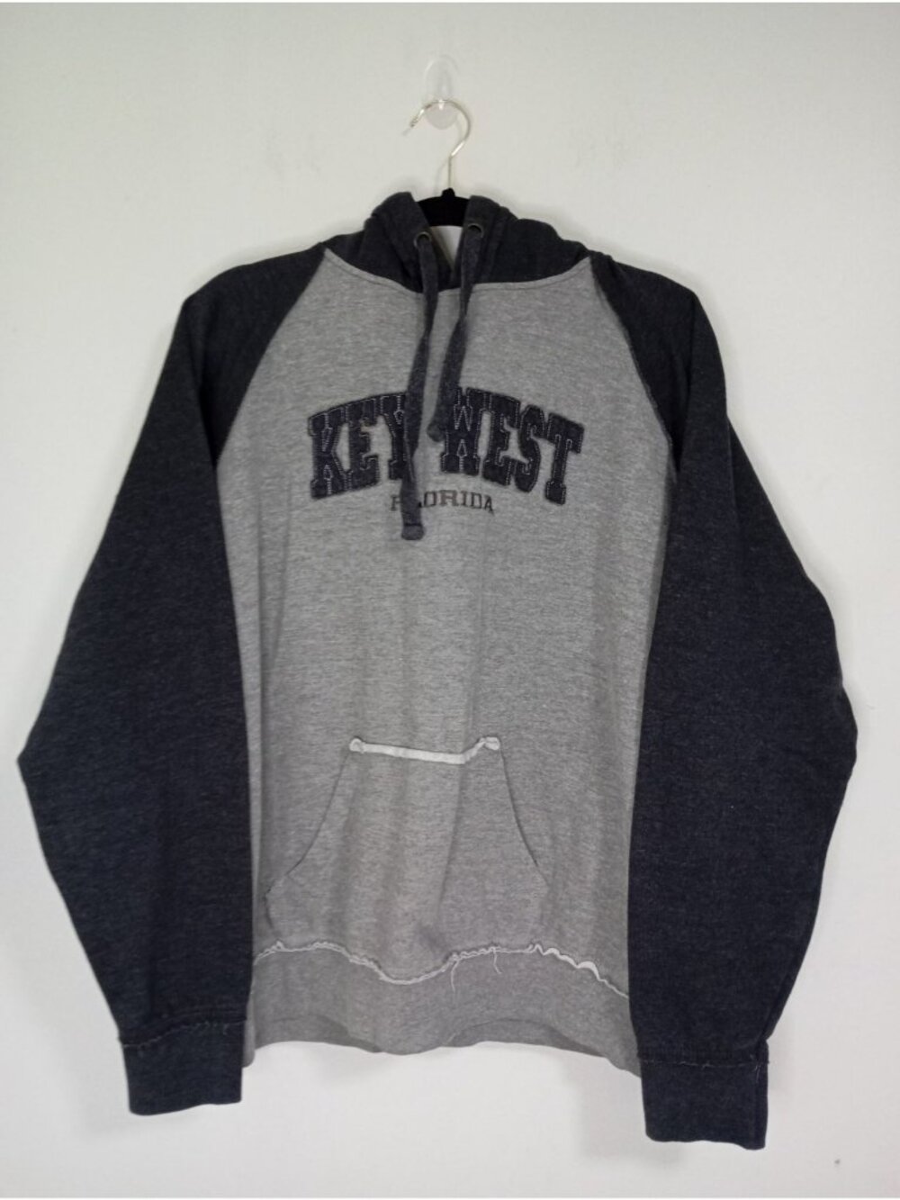 Rag Wear Hoodie Key West Florida  Raglan Gray & Navy Blue Cotton Fleece XL Mens